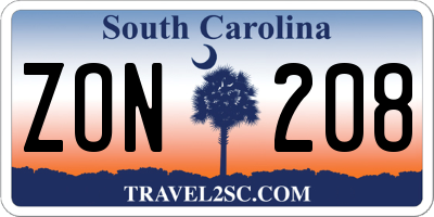SC license plate ZON208