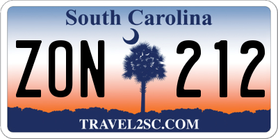 SC license plate ZON212