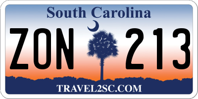 SC license plate ZON213