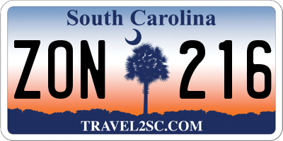 SC license plate ZON216