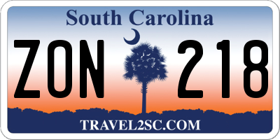 SC license plate ZON218