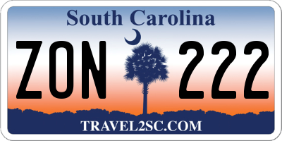 SC license plate ZON222