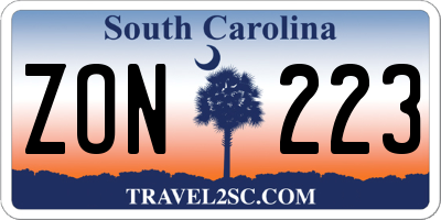 SC license plate ZON223