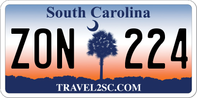 SC license plate ZON224