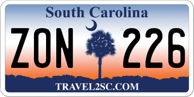 SC license plate ZON226