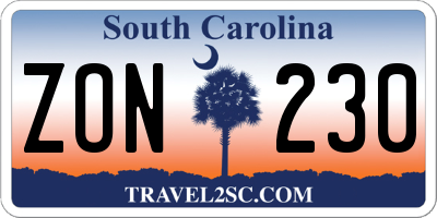SC license plate ZON230