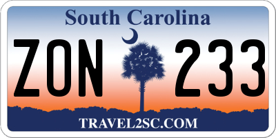 SC license plate ZON233