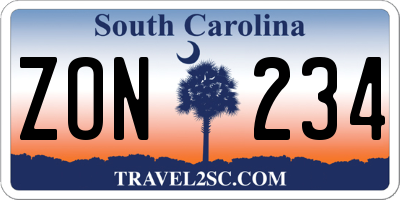 SC license plate ZON234