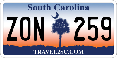 SC license plate ZON259