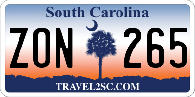SC license plate ZON265