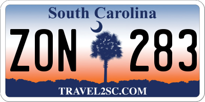 SC license plate ZON283