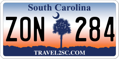 SC license plate ZON284