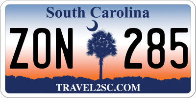 SC license plate ZON285