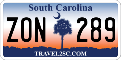 SC license plate ZON289