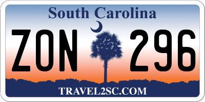 SC license plate ZON296