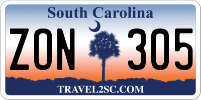 SC license plate ZON305