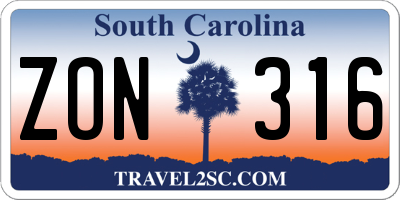 SC license plate ZON316