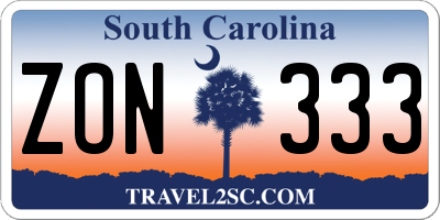 SC license plate ZON333