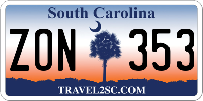 SC license plate ZON353
