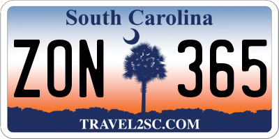 SC license plate ZON365