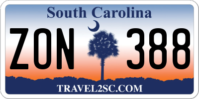 SC license plate ZON388
