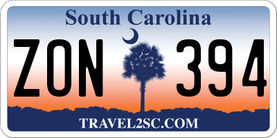 SC license plate ZON394