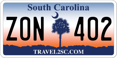 SC license plate ZON402
