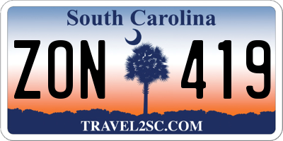 SC license plate ZON419