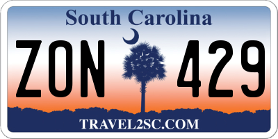 SC license plate ZON429