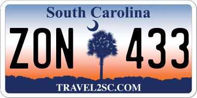 SC license plate ZON433