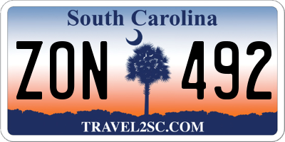 SC license plate ZON492