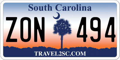 SC license plate ZON494