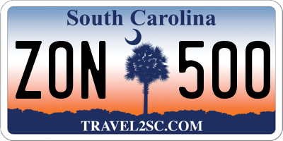 SC license plate ZON500