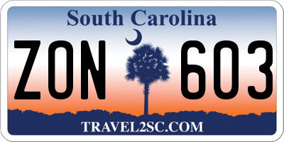 SC license plate ZON603