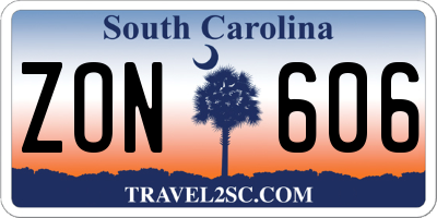 SC license plate ZON606