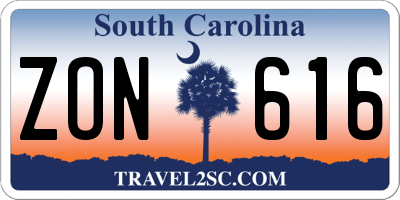 SC license plate ZON616