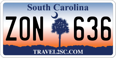 SC license plate ZON636