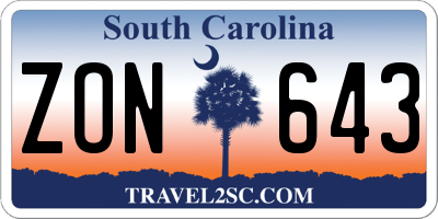 SC license plate ZON643