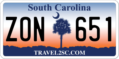 SC license plate ZON651