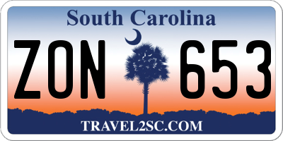 SC license plate ZON653