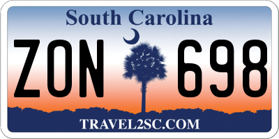 SC license plate ZON698