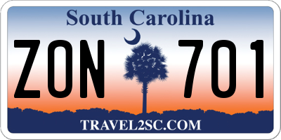 SC license plate ZON701