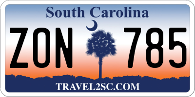 SC license plate ZON785