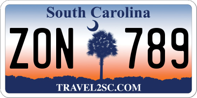 SC license plate ZON789