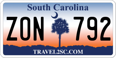 SC license plate ZON792