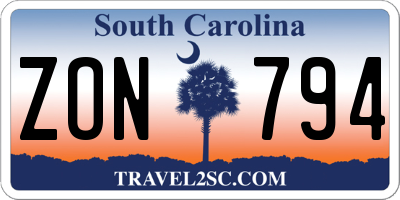 SC license plate ZON794
