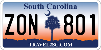 SC license plate ZON801