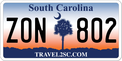 SC license plate ZON802