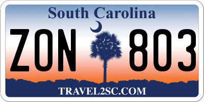 SC license plate ZON803