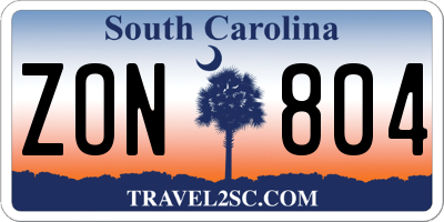 SC license plate ZON804